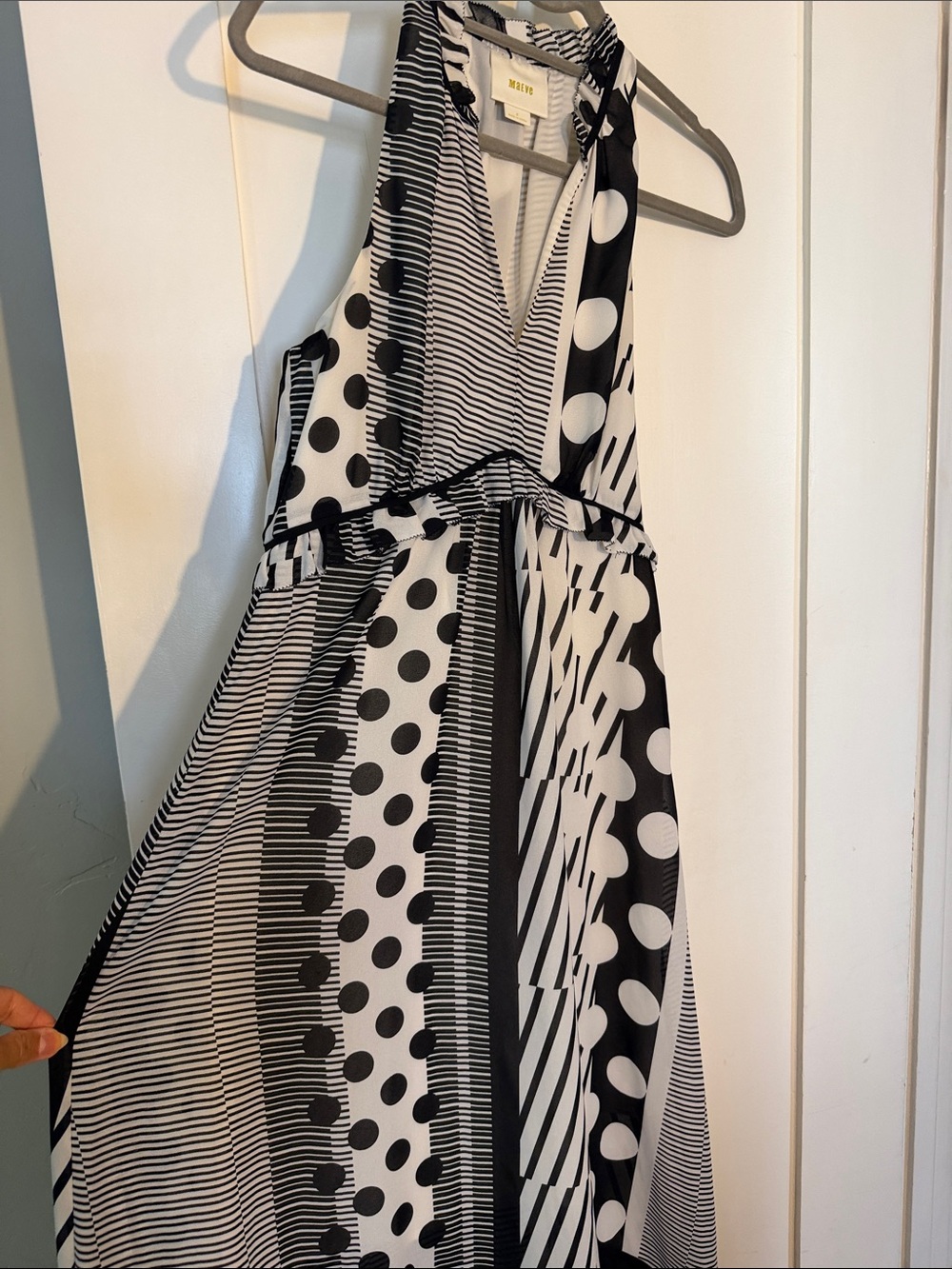 Maeve Black & White Mixed-Print Halter High-Low Maxi Dress - Picture 4 of 7